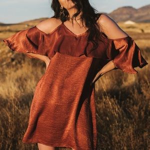 Silky Boho style off the shoulder dress.